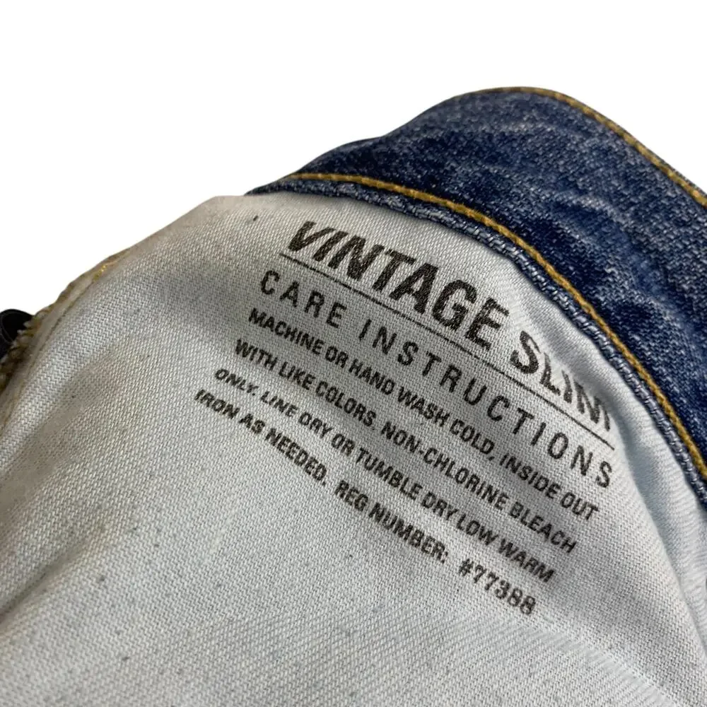 JCREW Vintage Slim Jeans Size 32X33 Destroyed Holes 100% Cotton Blue Paint Denim